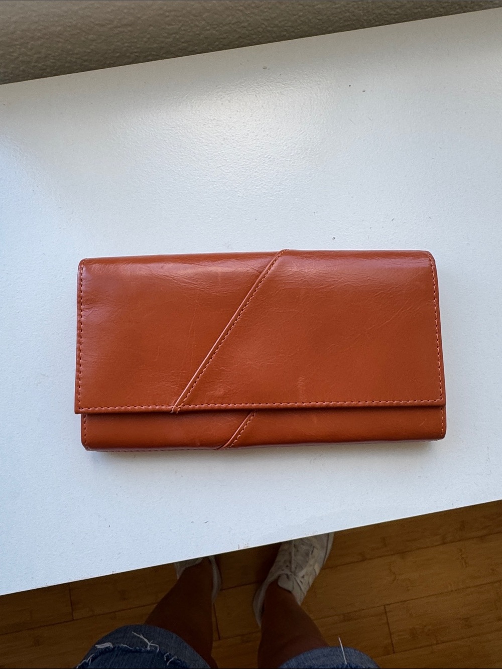 HOBO Burnt Orange Leather Fold-Over Wallet